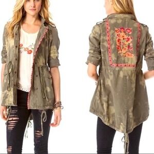 Free People Military Utility Army Jacket Green Camo Tie Dye Hooded Embroidered 6